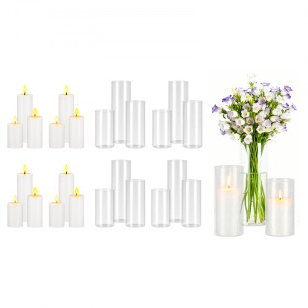 Tall Cylinder Glass Vases and Pillar Candle Holders Table Decor